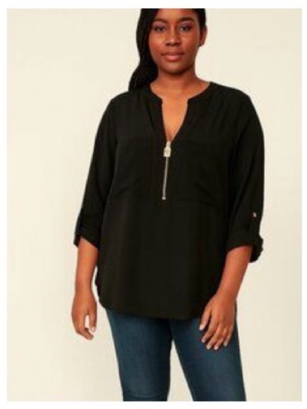 ✨🖤 Michael Kors Black Zip Blouse L Luxe Office Chic Gold Hardware Top 🖤✨